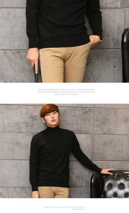 Cashmere Wool Solid Autumn Winter Men's Warm Turtleneck Knit Loose Long Sleeve Sweater Casual Comfortable Pullover Thick Sweater.