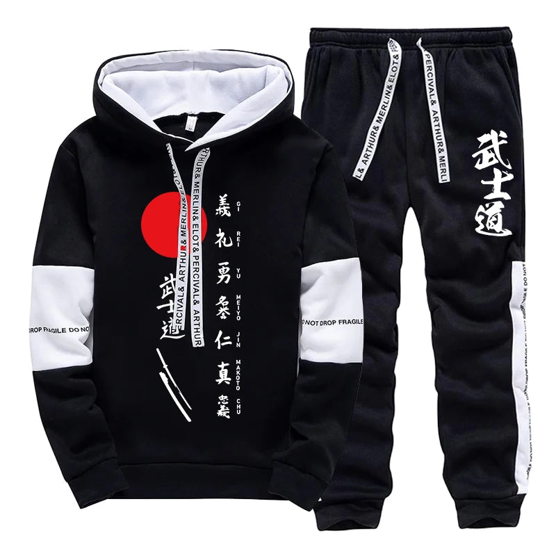 2025 Hot Sale Men's Bushido Print Hoodies Sweatpants 2 Piece Set All Season Daily Casual Sporty Outfit Urban Fashion Sportswear.
