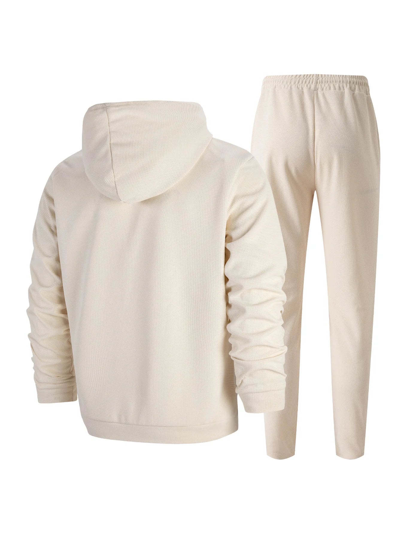 Men's Autumn Waffle Solid Color Hooded Half-Zipper Drawstring Long-Sleeved Sweatshirt And Long Pants Set Casual Comfortable Outf.