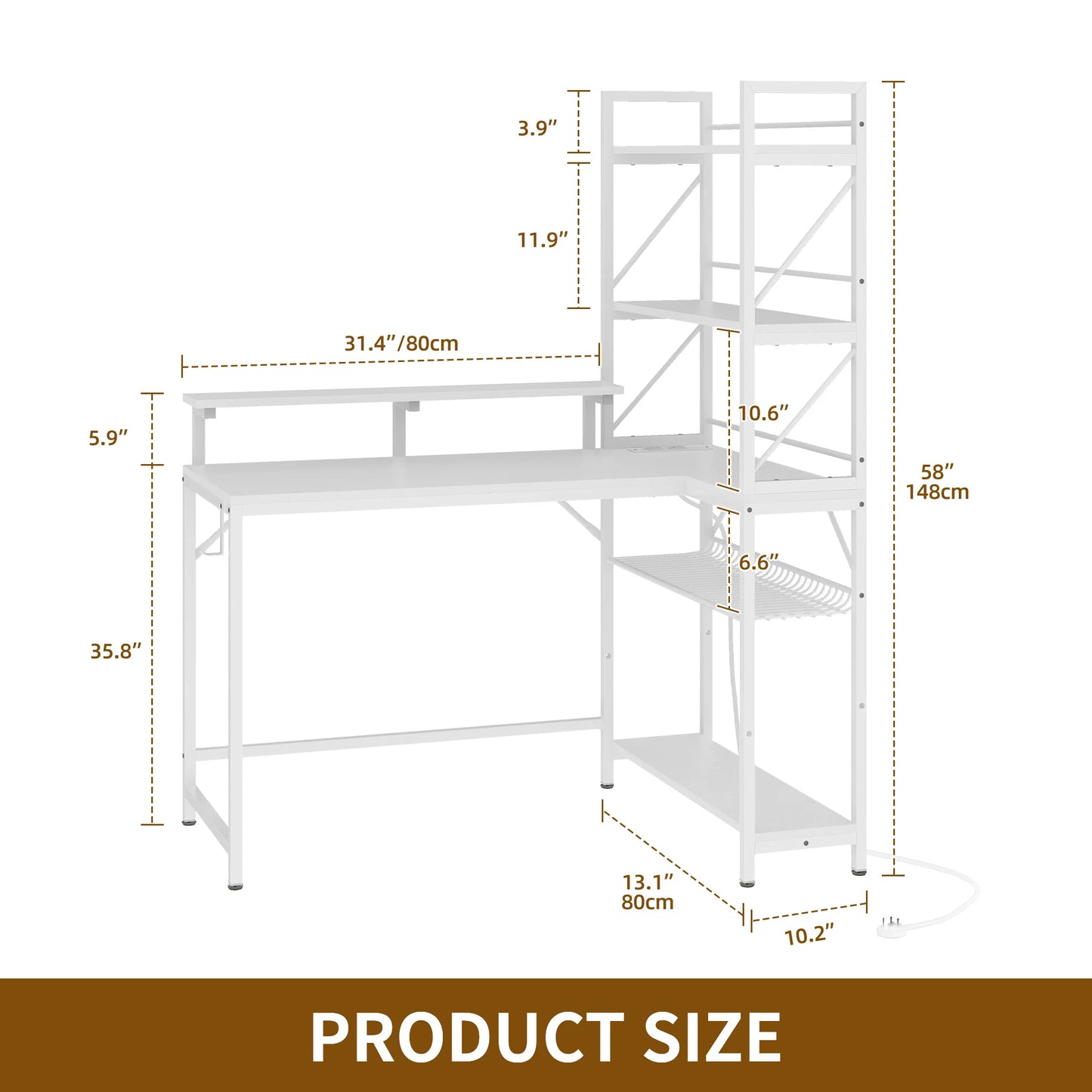 YITAHOME Weißer L-förmiger LED-Gaming-Schreibtisch 106 cm mit USB-Steckdosen