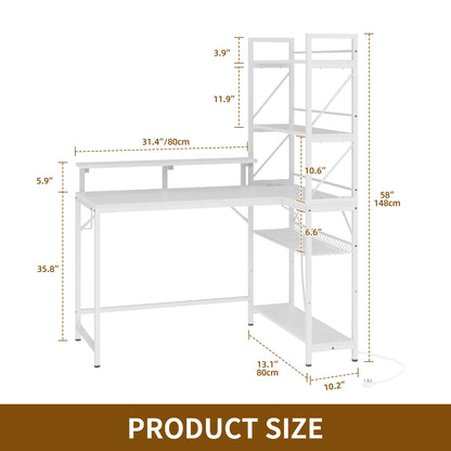 YITAHOME Weißer L-förmiger LED-Gaming-Schreibtisch 106 cm mit USB-Steckdosen