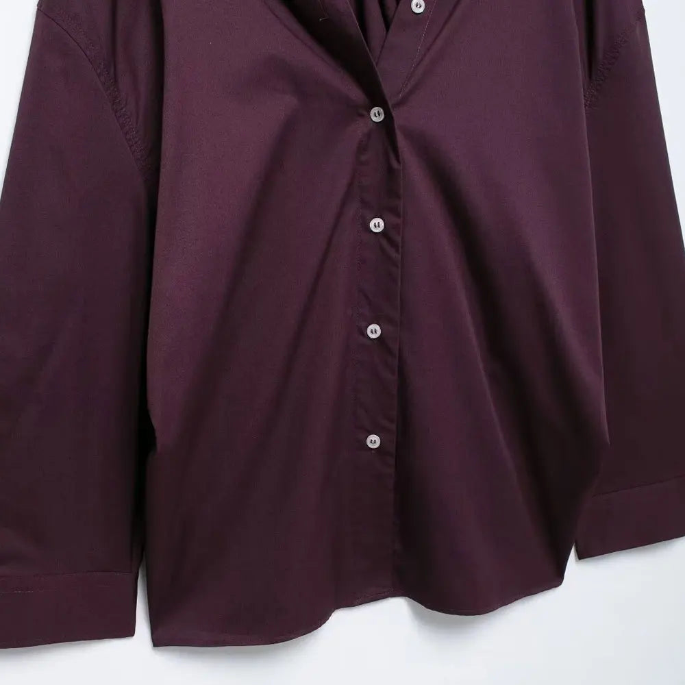 Oversized Pleated Back Shirts for Women, Long Sleeve, Button-up, Female Blouses, Chic Tops, Fashion.