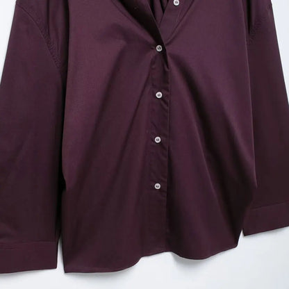 Oversized Pleated Back Shirts for Women, Long Sleeve, Button-up, Female Blouses, Chic Tops, Fashion.