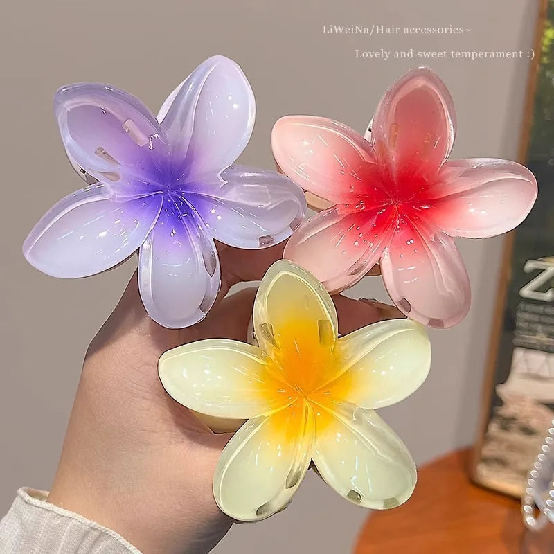 New Hawaiian Gradient Hair Clips Women Flower Hair Claws Shark Hairpins Vacation Beach Style Hairpins Hair Accessories.