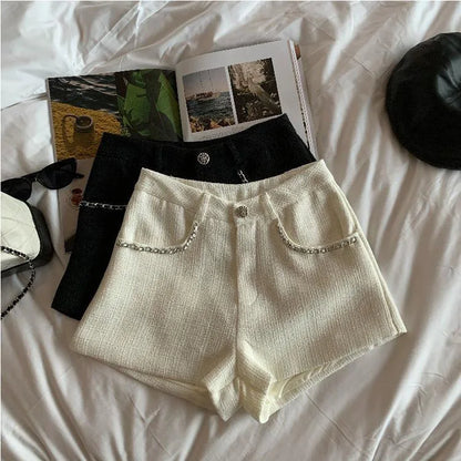 Fashion Tweed High Waist Women Shorts Autumn Winter Slim Office Woolen Black Shorts Women