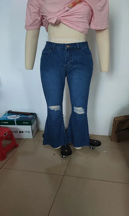 Women's Spring and Fall New Fashion Casual Ripped High-waisted Slightly Flared Pants Jeans Slim-fit Wash Jeans Long Pants Y2k.