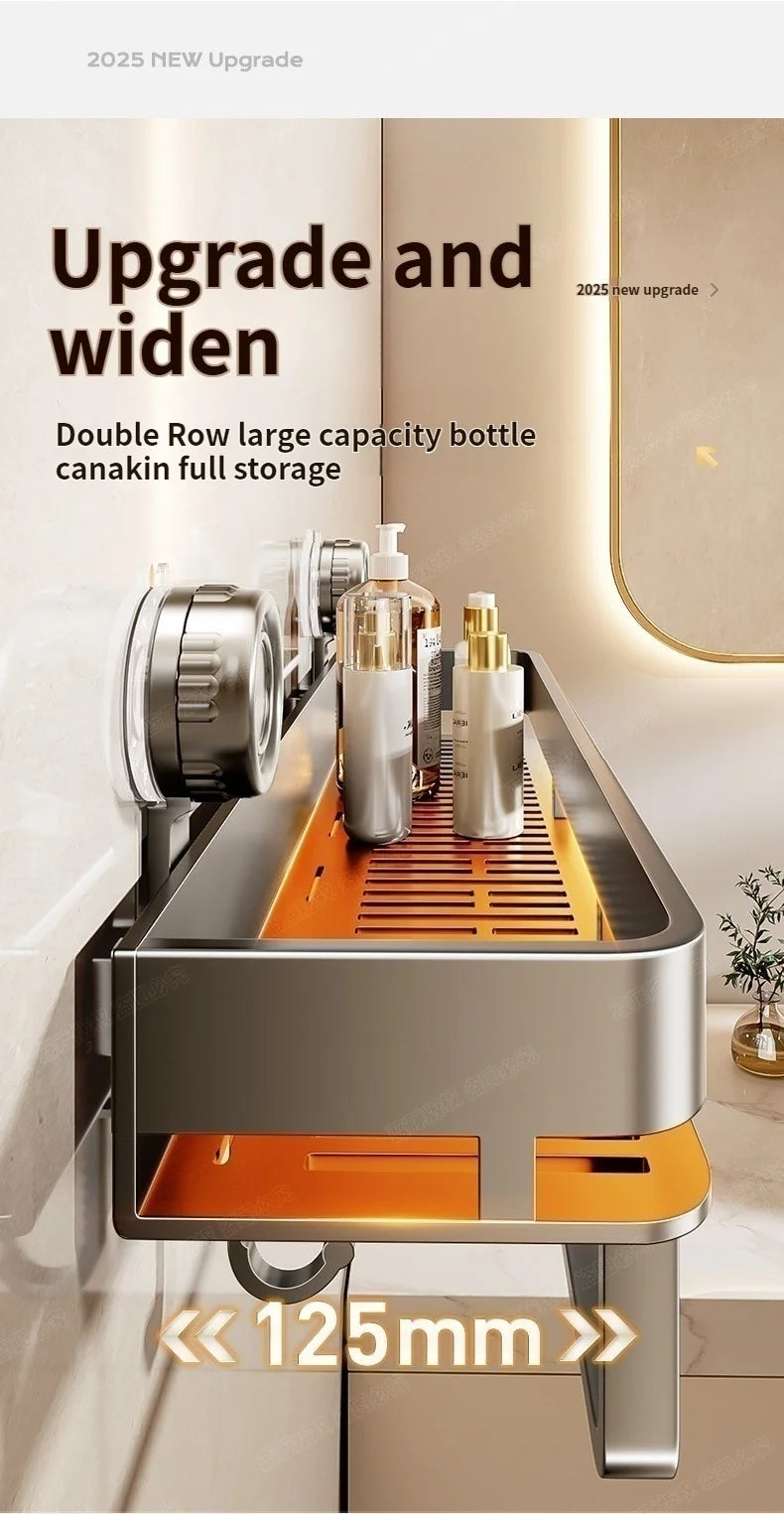 Kein Bohren, Saugnapf, selbstklebendes Badezimmerregal, Badezimmerregal, Toilette, Aluminium-Hängeregal, Badezimmer-Organizer, zum Aufhängen an der Wand