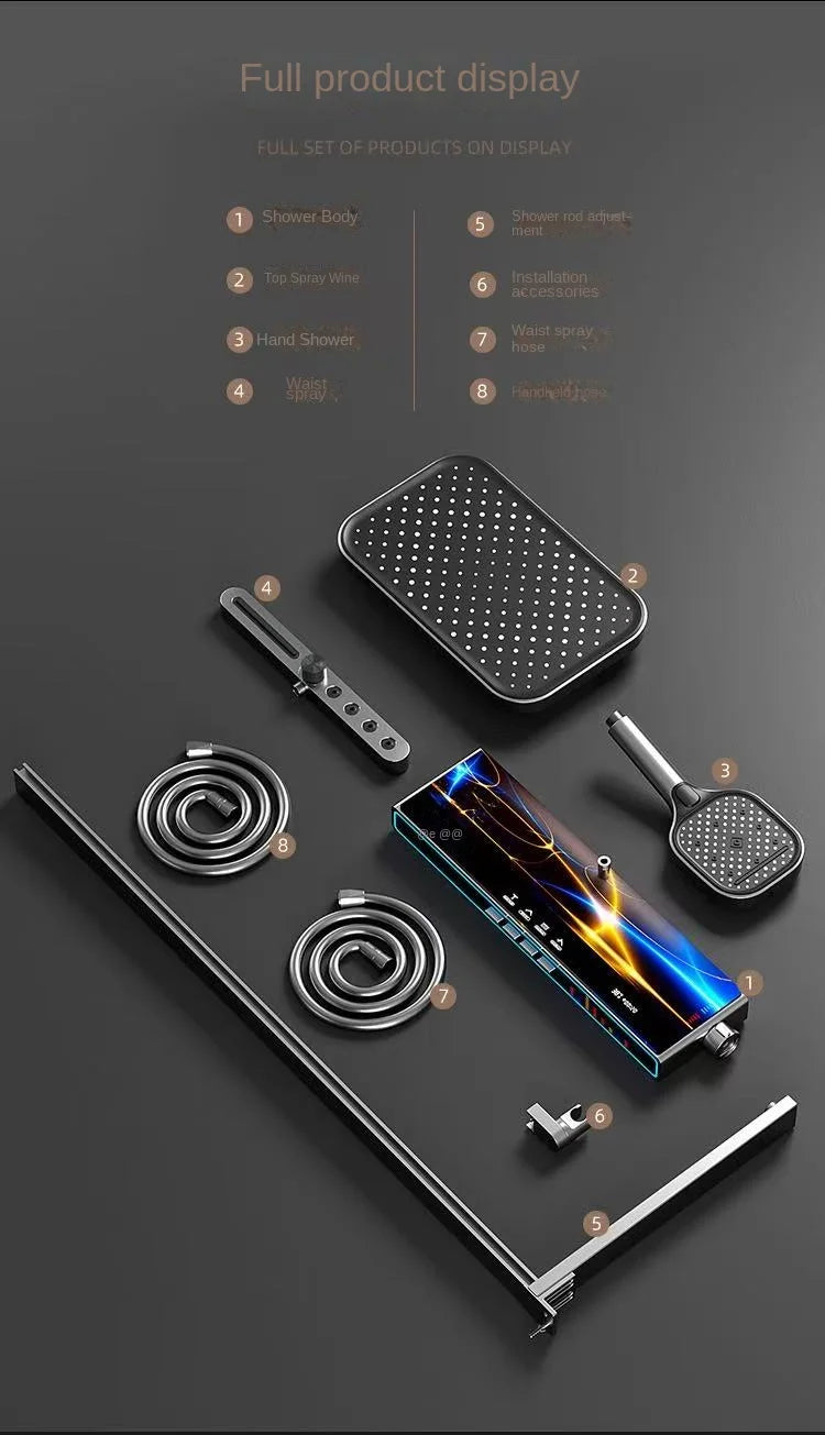 Bluetooth Music Digital Bathroom Shower System Ambient Lighting thermostatic Digital Bathroom Shower Set Faucets Accessories