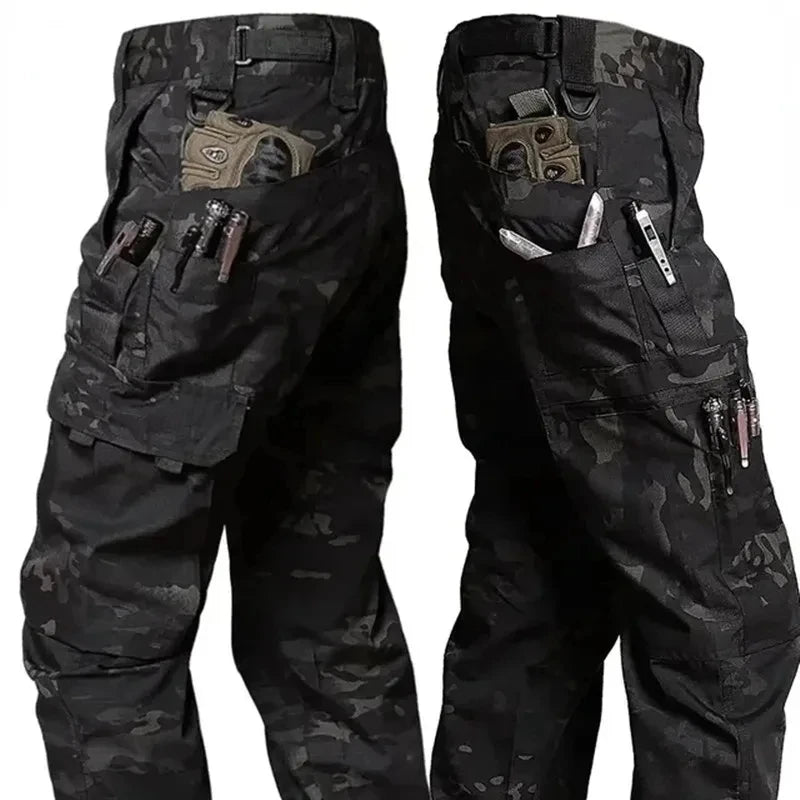 Black Camo Cargo Pants Outdoor Multi-pocket Ripstop Waterproof Trousers Male Autumn Wear-resistant Training Fishing Work Pant.