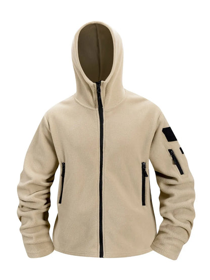 Autumn Winter Polar Fleece Warm Hooded Jacket Mens Full-Zip Up Windproof Hooded Coat Outdoor Loose Casual Fleece Sweatshirt.