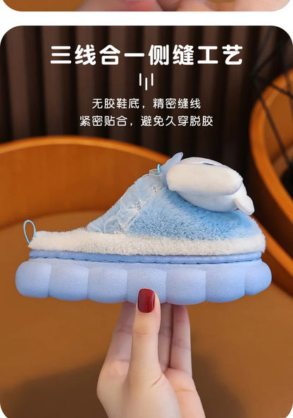 Sweet Family Winter Warm Slippers Cute Kawaii Sandals Kuromi My Melody Hello Kitty Soft Sole Shoes.