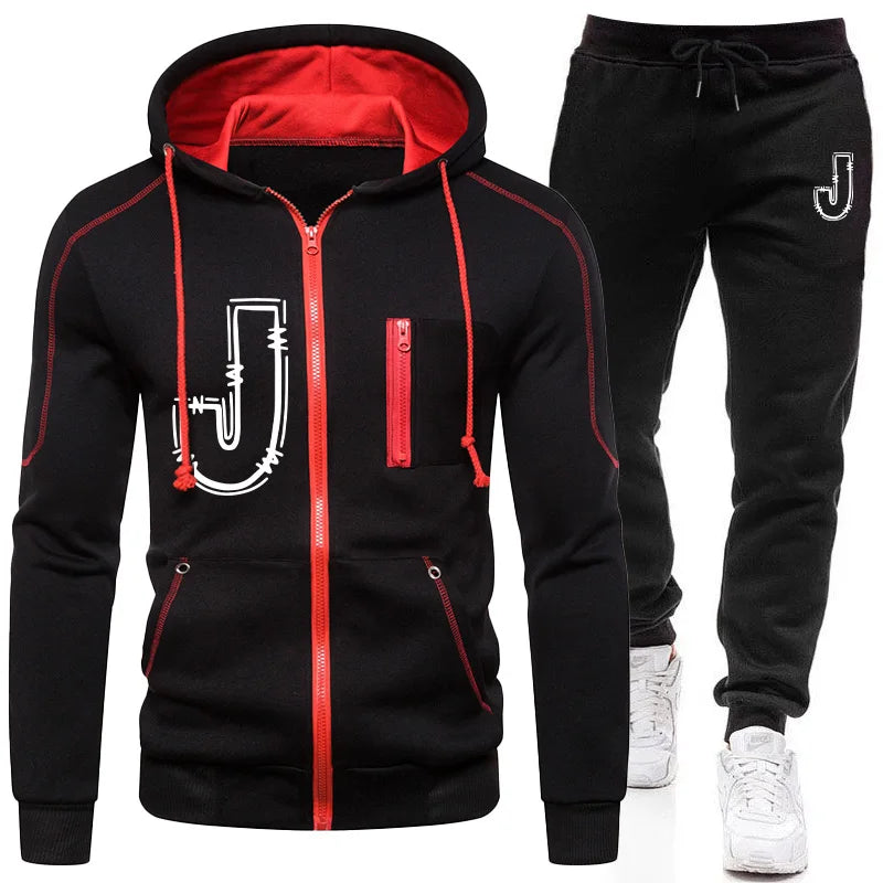 Men's Clothing Casual High Quality Autumn Winter Outdoors Hoodie Daily Jogging Sports Single Piece Zipper Jacket and Sport Pants.