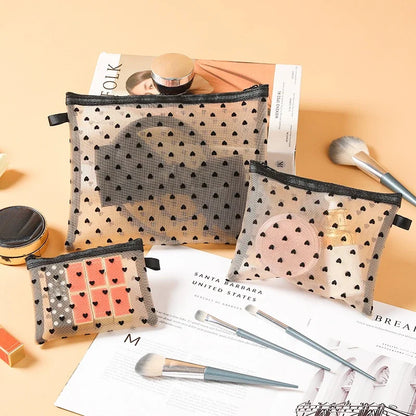 Women Mesh Cosmetic Bag Travel Storage Makeup Bag Organizer Female Make Up Pouch Portable Small Large Toiletry Beauty Case