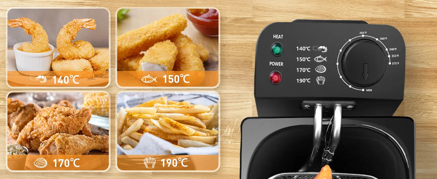 Aigostar Fritteuse 3L， 2200 W， Transparenter Deckel， Herausnehmbare Innenpfanne， Einstellbarer Thermostat， Wedelstahl， BPA-frei