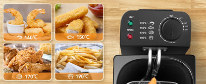 Aigostar Fritteuse 3L， 2200 W， Transparenter Deckel， Herausnehmbare Innenpfanne， Einstellbarer Thermostat， Wedelstahl， BPA-frei