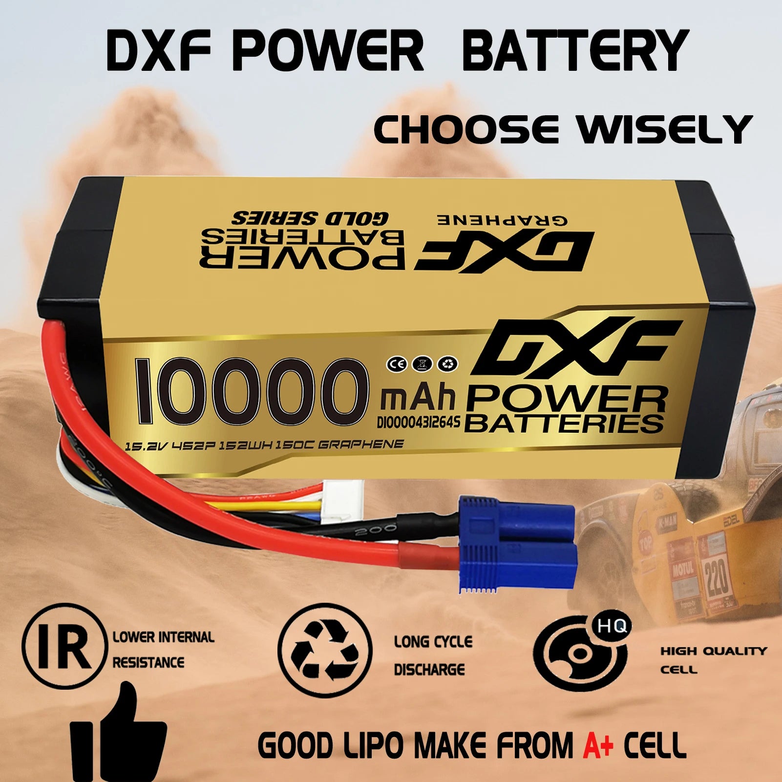 DXF 4S Lipo Battery 15.2V 10000mAh 150C Hard Case Battery with XT90 Connector for Car Truck Tank RC Buggy Truggy Racing Hobby.