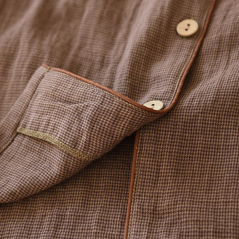 2025 New Spring Couple's Pajama Set 100% Cotton Long Sleeve Long Pants Two Piece Set for Men and Women's Home Furnishings