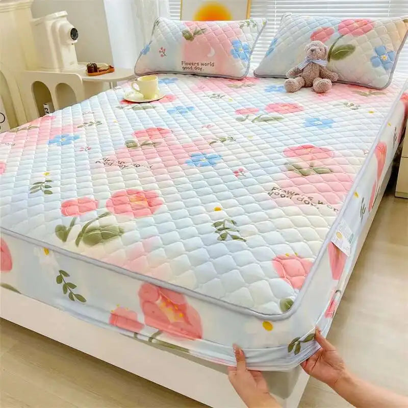 Quilted Mattress Cover 150x200cm - Thick Skin-Friendly Fitted Sheet, 매트리스커버 Breathable Bed Covers (Pillowcase Sold Separately)