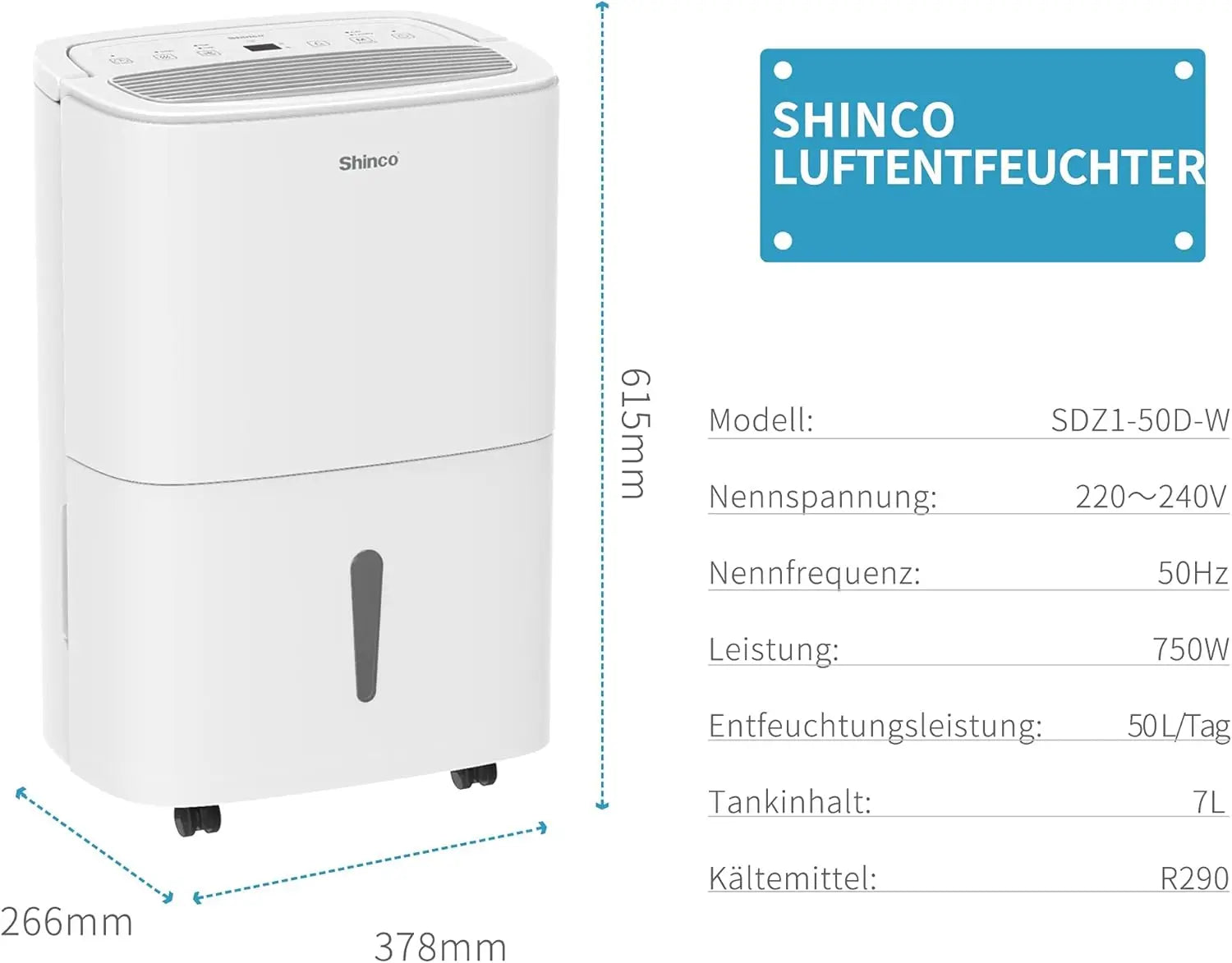 SHINCO 50L Wifi Dehumidifier with Pump, for 165 m³ (55 m²) Rooms, 7 L Water Tank, Activated Carbon Filter, Energy Saving, Automa.