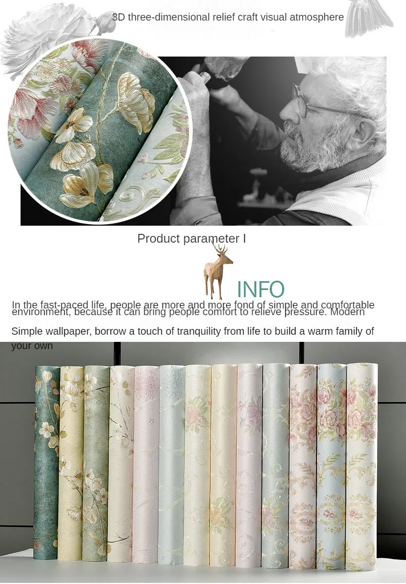 Blumentapete, selbstklebend, warm, für Mädchen, Schlafzimmer, 3D-Verdickung, Wanddekoration, Aufkleber, Wohnzimmer, Restaurant, Sofa, Hintergrund