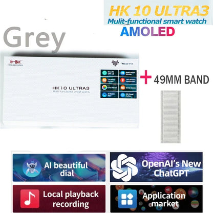2025 New 49mm HK10 ULTRA 3 Smartwatch HD AMOLED 4G ROM Bluetooth Call Network Chat Robot Clock NFC Compass Smart Watch Men Women
