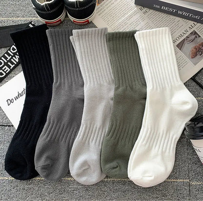 New 5 Pairs Cool Men Black White Warm Socks Set Autumn Winter Male Solid Color Sport Short Socks For Men Dropshipping.