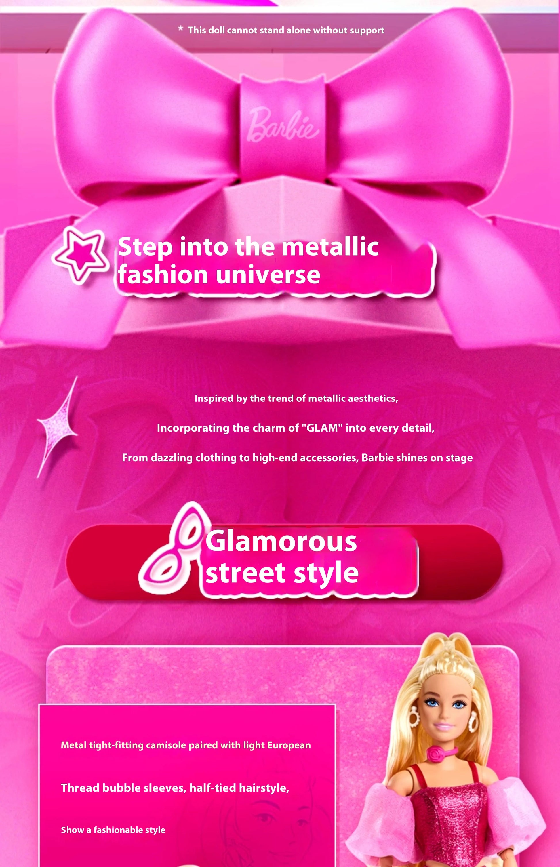 Hot High Quality Barbie Deluxe Style Dolls Pink Dress Outfit Blond Hair Knot Bow Accessories Toys For Girls Sweet Gift In Stock.