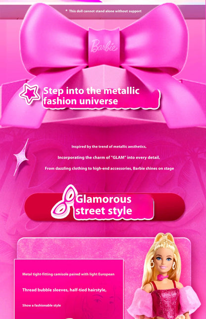 Genuine Barbie Deluxe Style Dolls Pink Dress Outfit Blond Hair Knot Bow Accessories Toys For Girls Sweet Birthday Gift In Stock.