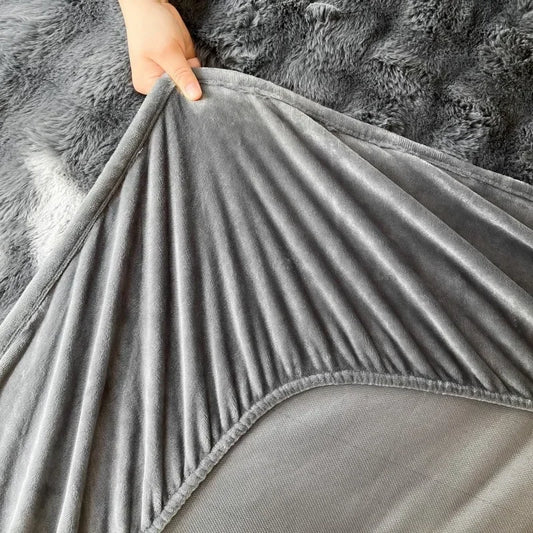 Fluffy Plush Fitted Bed Sheet Solid Color Long Hair Fleece Bed Cover For Double Bed fundas de colchón Winter Warm Mattress Cover.