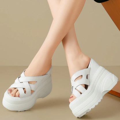 Plus Size 46 47 Gladiator Sandals Women Size 45 Genuine Leather Wedges High Heel Mules Summer Platform Pumps Big Size 44 Shoes.