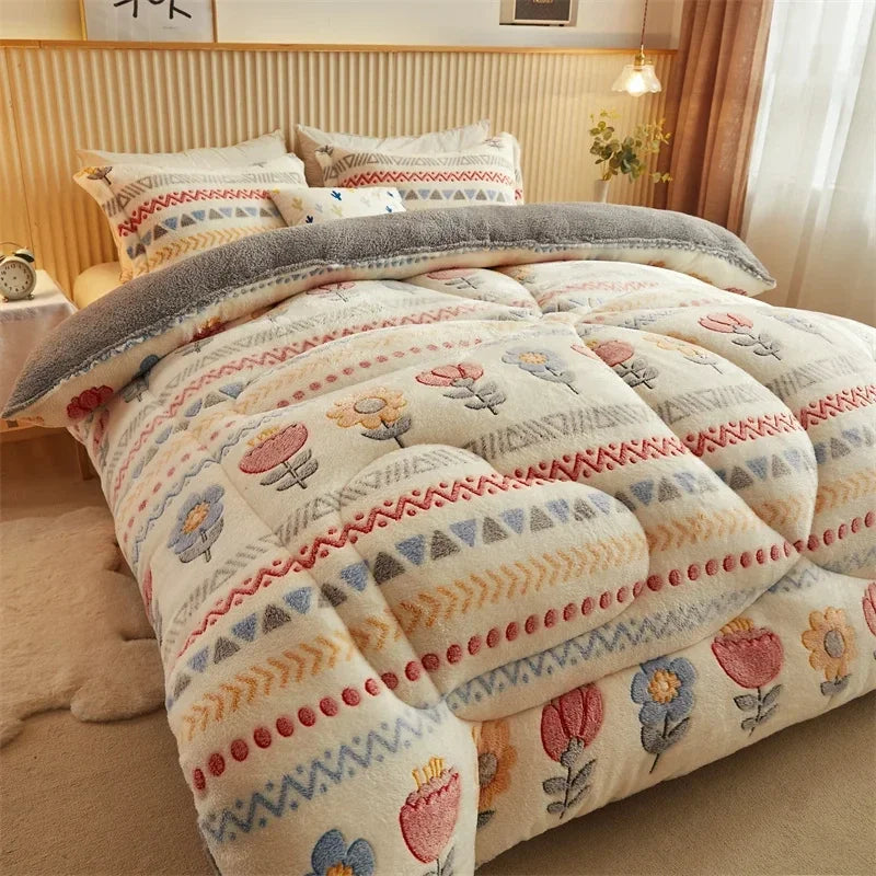 Winter Thicken Blanket Quilt Lamb Wool Double Layer Thick Warm Blanket 150/180/200 Comforter Throw Blankets for Beds Bedding 이불.