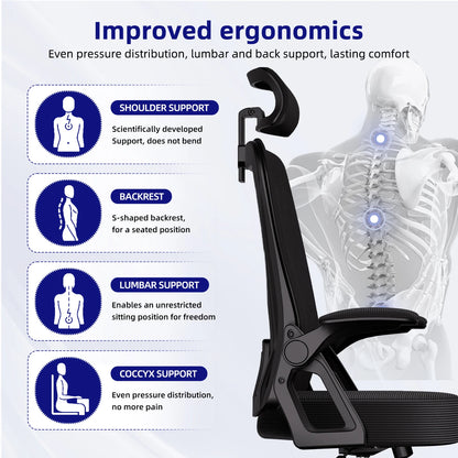 Bürostuhl, ergonomisch, verstellbar, 90er ° -135 ° ,Schreibtischstuhl mit Lordosenstütze, Computerstuhl mit verstellbarer Kopfstütze, Wohnzimmerstühle
