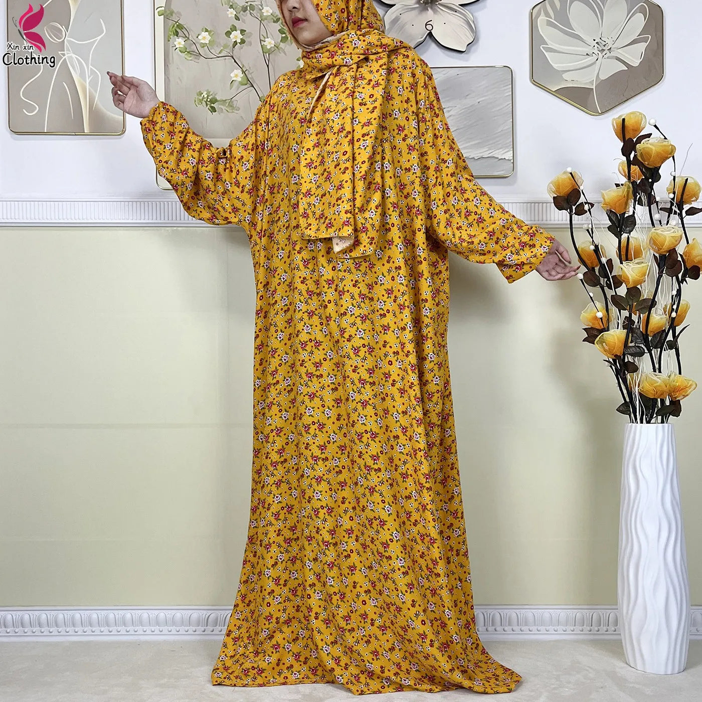 2025 New Muslim Abayas For Women Ramadan Prayer Garment Dubai Middle East Femme Robe Cotton Loose African Dress Turban Attached