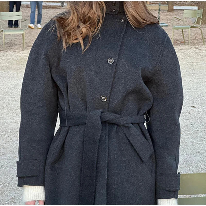 Winter warme Schnürung Damen mantel einfarbig Vintage Einreiher Mantel Mode Herbst Damen jacken neue Retro-Oberbekleidung.