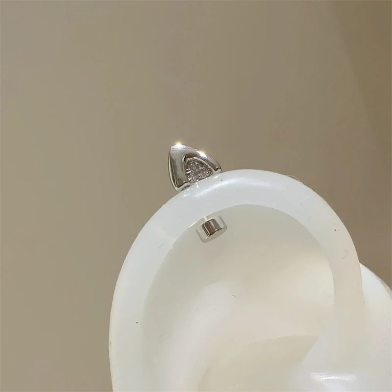 Silver Color Cat's Ear Droplet Shaped Zircon Stainless Steel Ear Bone Nail Earring for Women New Trendy Body Piercing Accessorie