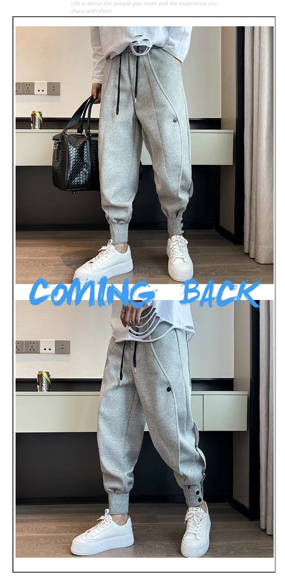 Spring Autumn Casual Joker Harlan Pants Sports Bundle Leg Waist Pants Streetwear Fashion Men Black White Grey Elastic Trousers.