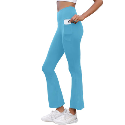 Women's Super Soft Flare Pants with Pockets High Waisted Tummy Control Workout Yoga Push Up Gym  Fitness Leggings Bell Bottoms.