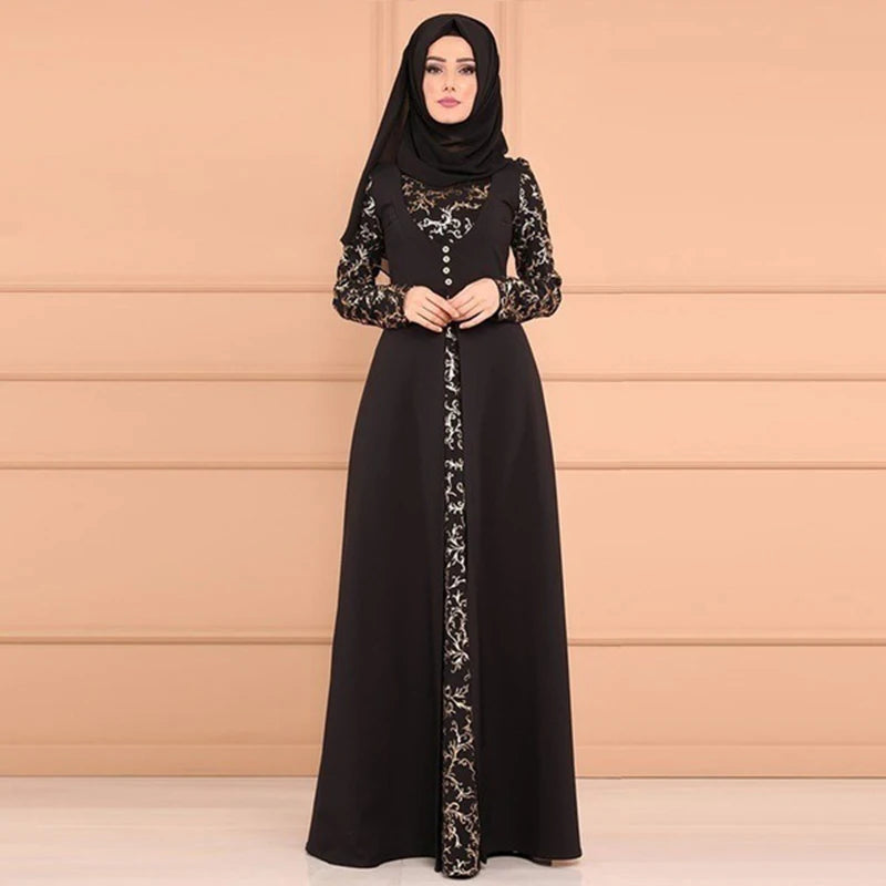 5XL Dubai Langarm Kleid Frauen Muslimischen Gefälschte Zwei Stück Party Kleider Ethnische Islamischen Kostüm Abaya Große Größe Kleidung.