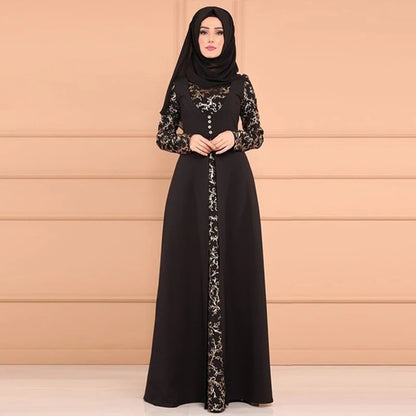 5XL Dubai Langarm Kleid Frauen Muslimischen Gefälschte Zwei Stück Party Kleider Ethnische Islamischen Kostüm Abaya Große Größe Kleidung.
