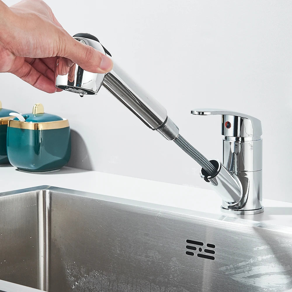 Kitchen Faucets Chrome Deck Mount Bathroom Basin Faucets Single Handle Single Hole Hot and Cold Water