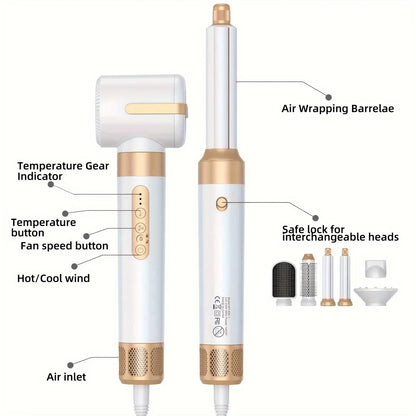 Tinsol 7 in 1 Hair dryer Professional Negative Ion curling Iron Hair Straightener Brushless Motor High Speed Hair Dryer Hot Comb