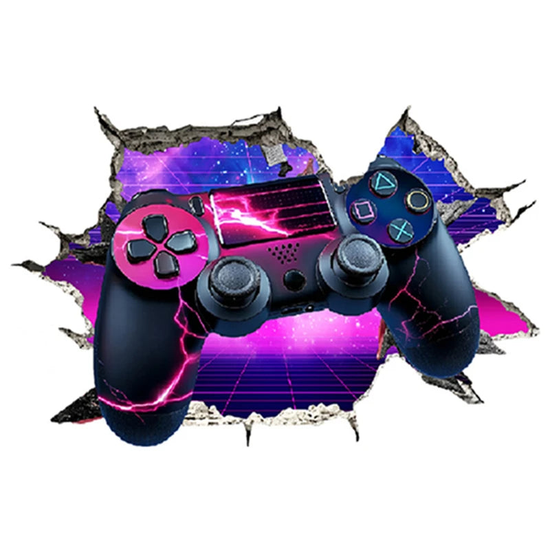 Larger Game Poster 3D Wall Hole Art Cool Gamer Zone Gamepad Vinyl Mural Stickers Home Decoration for Kids Bedroom Gaming Rooms