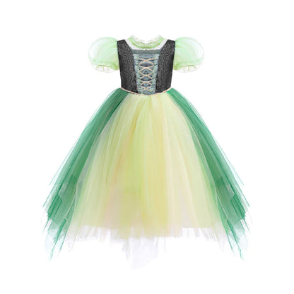 Anna Grünes Kleid Mädchen Spitze Tüll Elegantes Kleid Kinder Bühnenshow Prinzessin Kostüm Kinder Purim Cosplay Kleidung