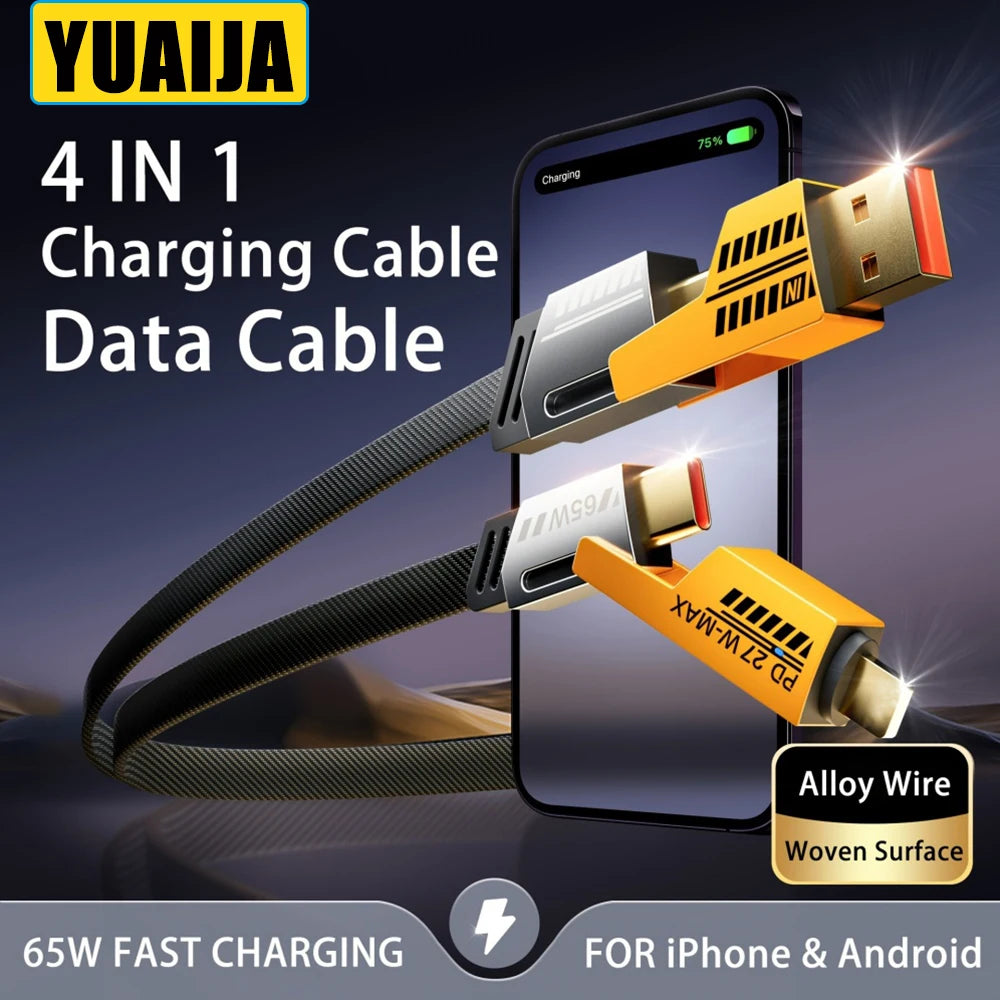 4 in 1 USB Type C Cable Type C TO C PD 65W 27W LIGHTNING Fast Charging Mech Cable For iPhone Samsung Xiaomi HUAWEI OPPO One Plus.