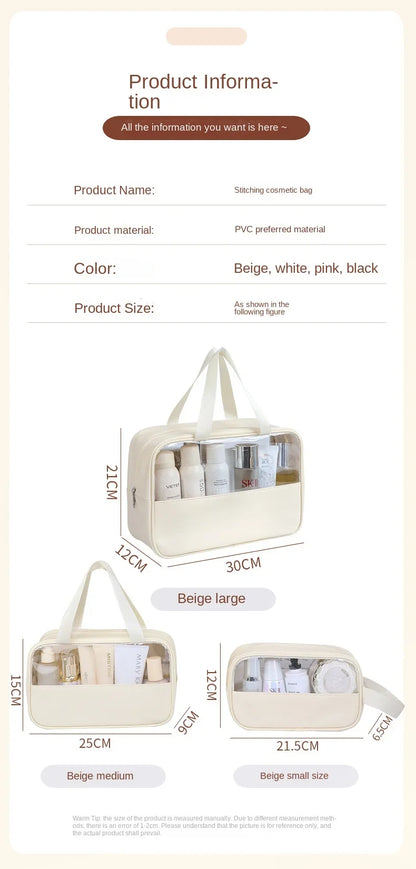 Waterproof Cosmetic Bag Portable Portable Cosmetic Storage Bag Large Capacity Pu Transparent Wash Bag Travel Storage Bag.