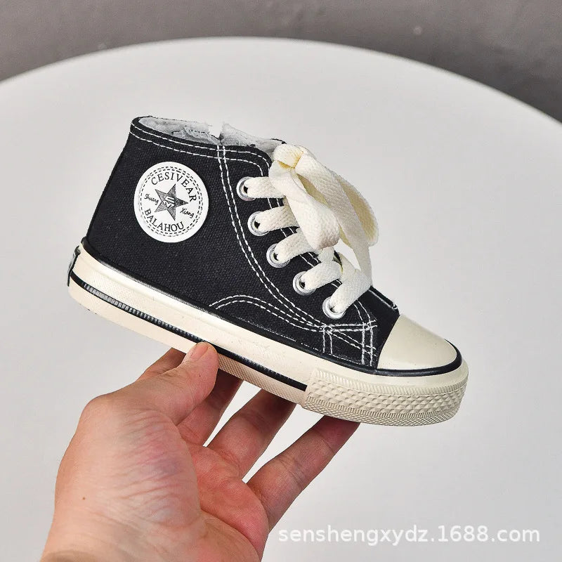 Children's canvas shoes 2025 high top men's and women's casual shoes soft soled white shoes baby sneakers Korean version.