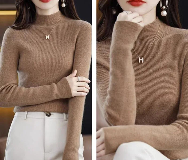 Solide Hälfte Rollkragen Stricken Pullover Frauen Herbst Winter Koreanische Langarm Pullover Mode Alle Spiel Dicke Warme Dünne Jumper Neue.