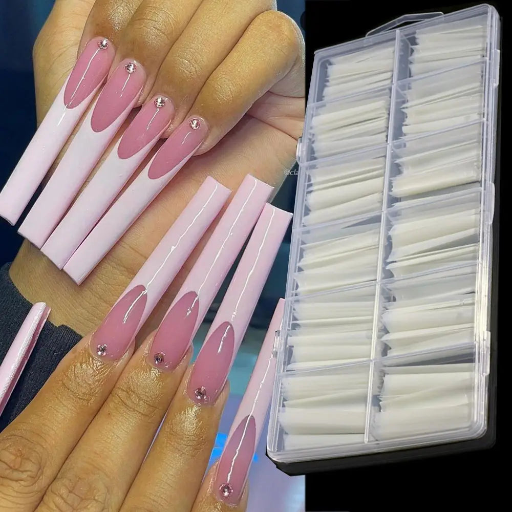 240PC Professional 3XL Extra Long Clear Square Nail Tips 12 Sizes Half Cover Acrylic Nails NO C CURVE Long Square Fake Nail Tips.