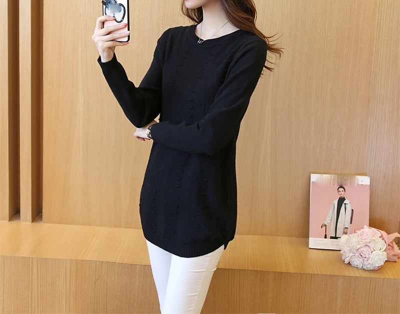 Strick pullover Herbst Winter Tops O-Ausschnitt Langarm Pullover lässig warme Damen pullover Midi lange schlanke Pullover Mädchen