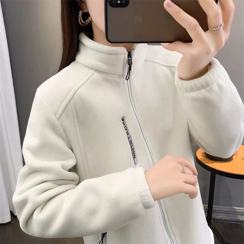 Plus Größe Herbst Winter Polar Fleece Warme Mantel Frauen Sweatshirt Outdoor Sport Casual Zipper Strickjacke Jacke Top Schlank Jugendliche